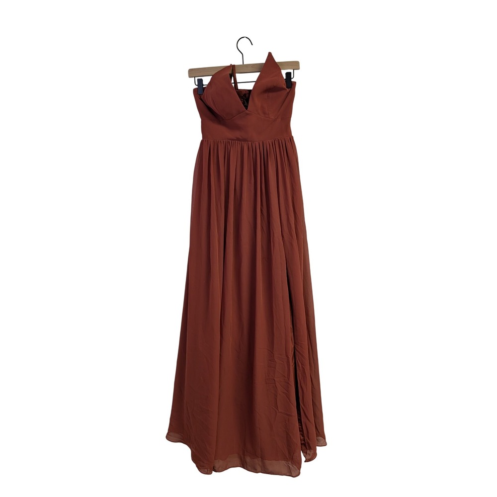 Azazie Aaida A-Line Corset Chiffon Dress‎ Floor Length Bridesmaid Paprika Size 2 - Picture 3 of 13